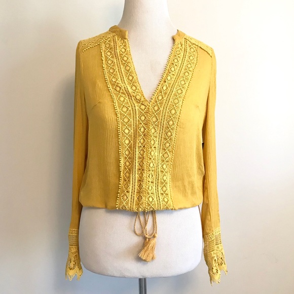 Lulus Tops - Lulus Lace Long Sleeve Drawstring Blouse